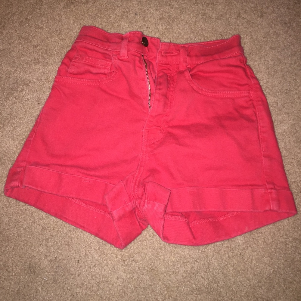 Red High-waisted Jean Shorts